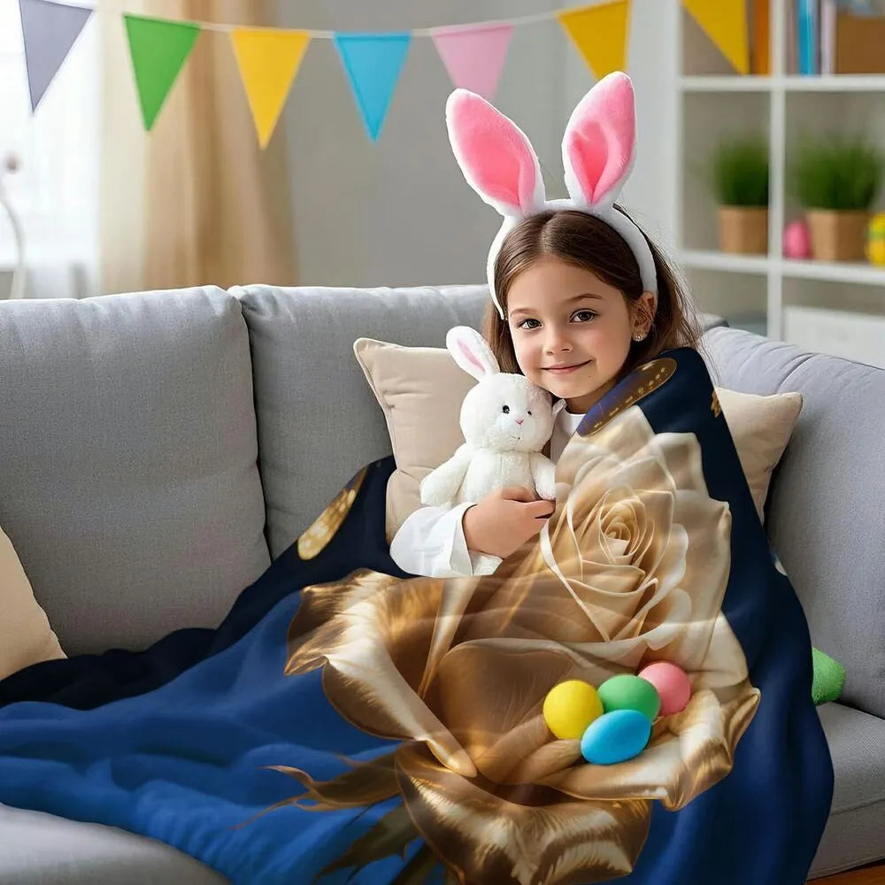 Golden Rose and Blue Butterflies Multipurpose Throw Blanket