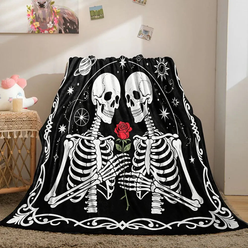 Gothic Skeleton & Rose Multipurpose Throw Blanket