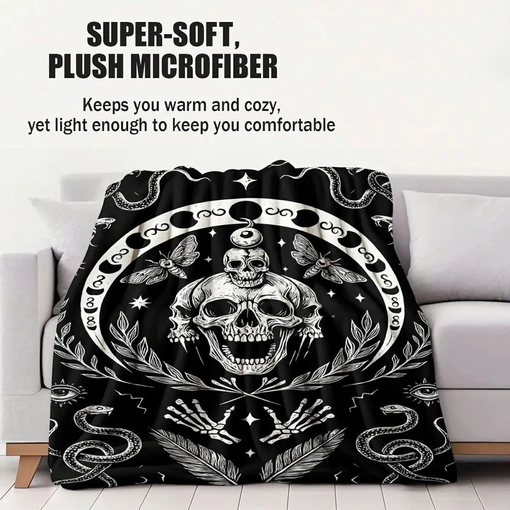 Gothic Skull & Occult Symbols Multipurpose Throw Blanket