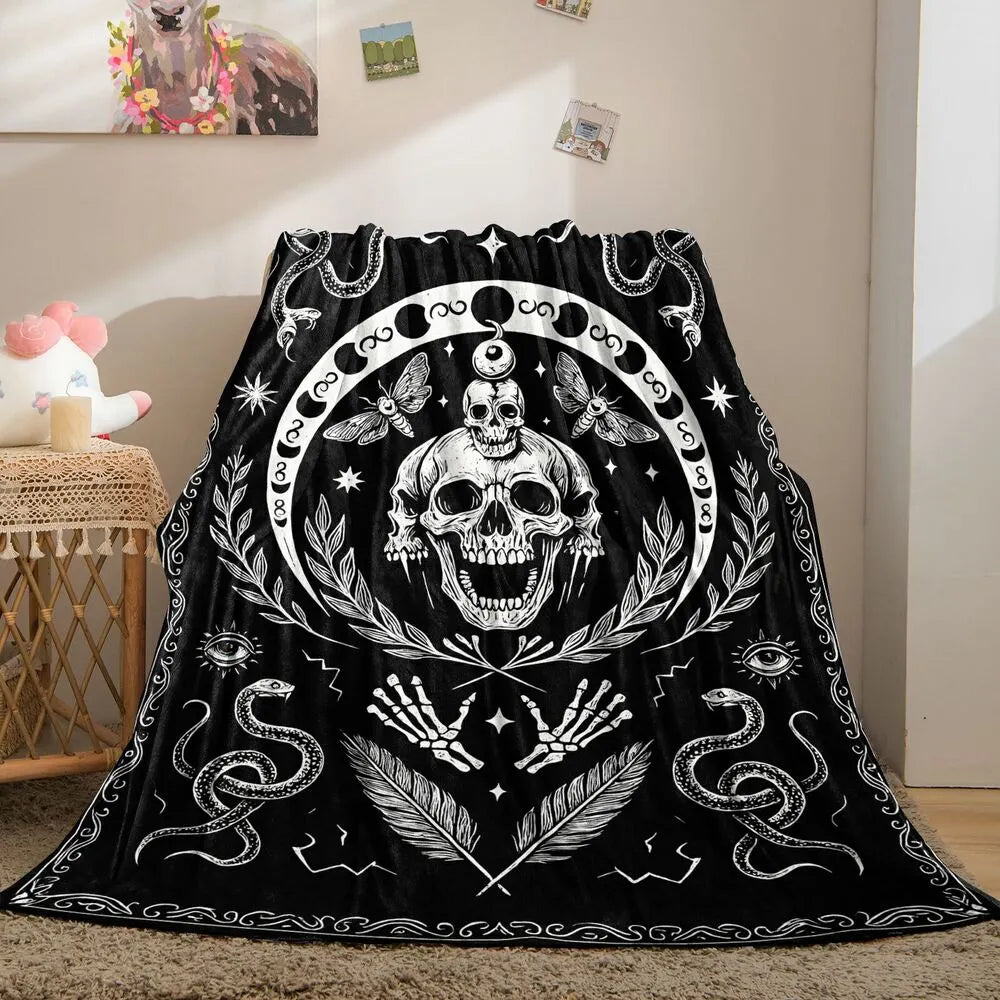 Gothic Skull & Occult Symbols Multipurpose Throw Blanket