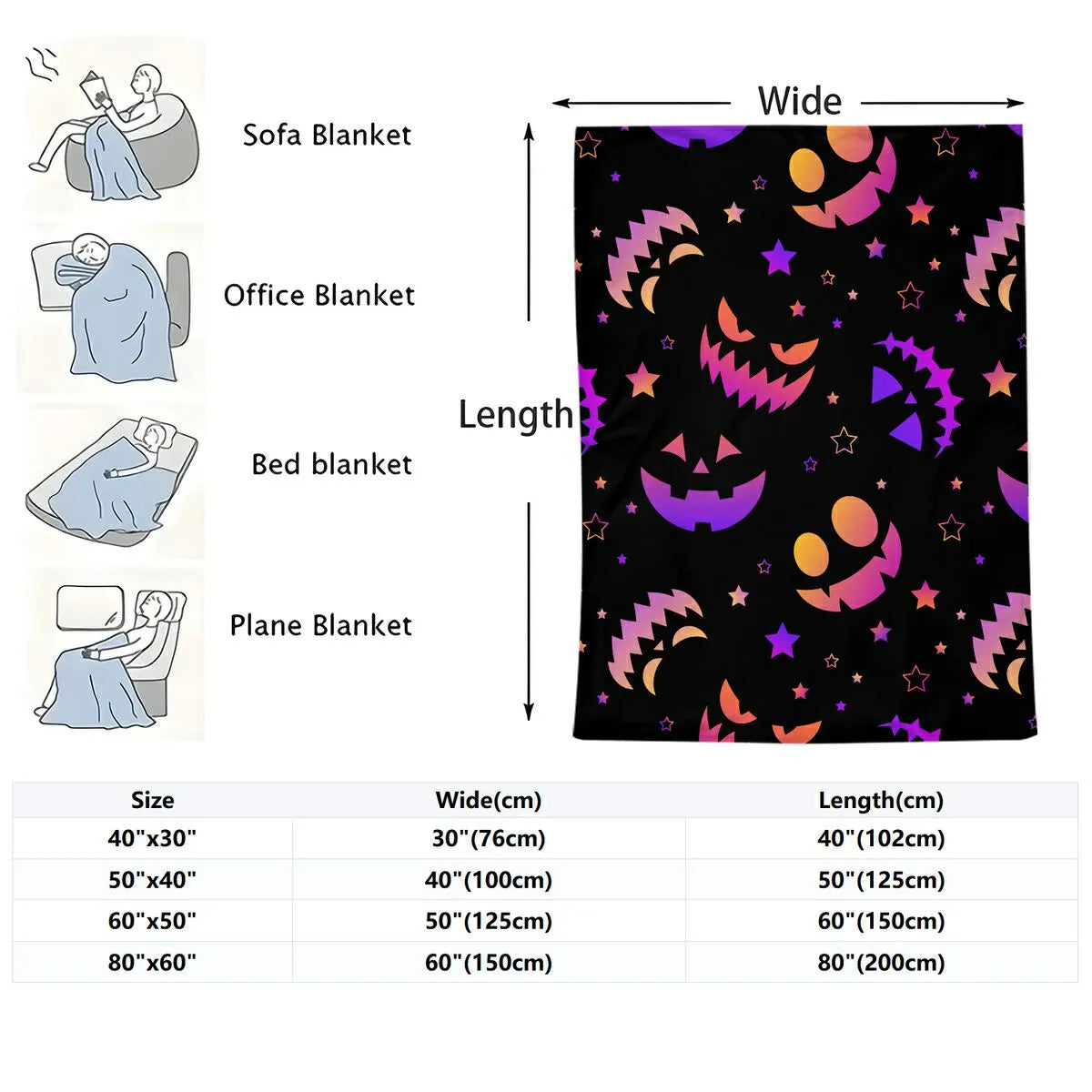 Gradient Halloween Pumpkin Star Flannel Throw Blanket