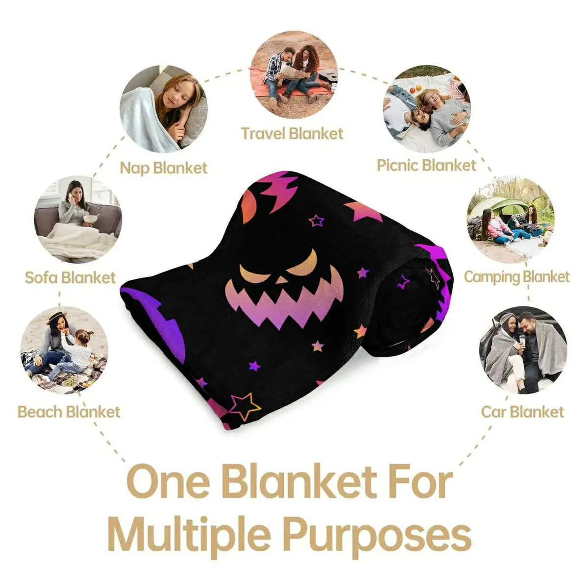 Gradient Halloween Pumpkin Star Flannel Throw Blanket