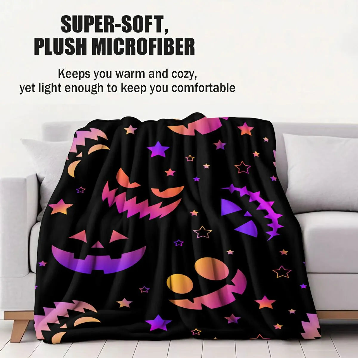 Gradient Halloween Pumpkin Star Flannel Throw Blanket
