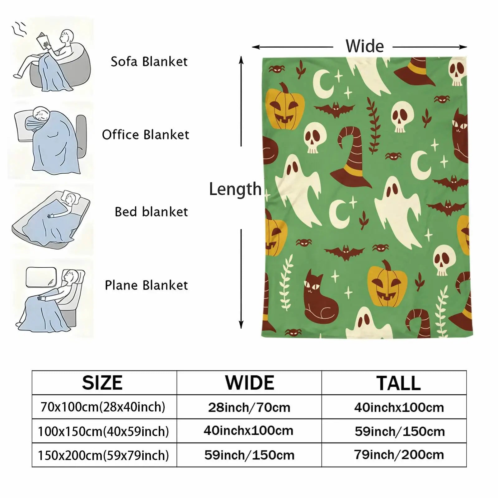 Green Halloween Ghost Pumpkin Throw Blanket
