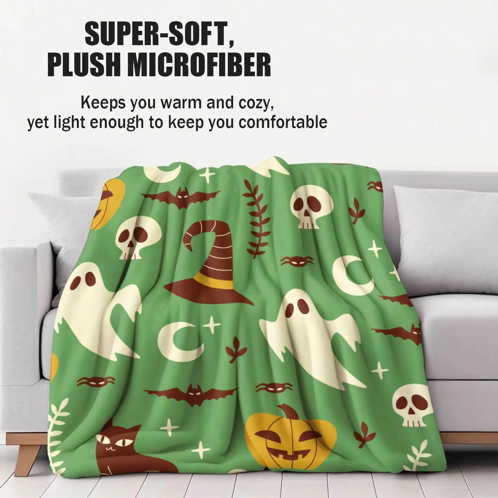 Green Halloween Ghost Pumpkin Throw Blanket