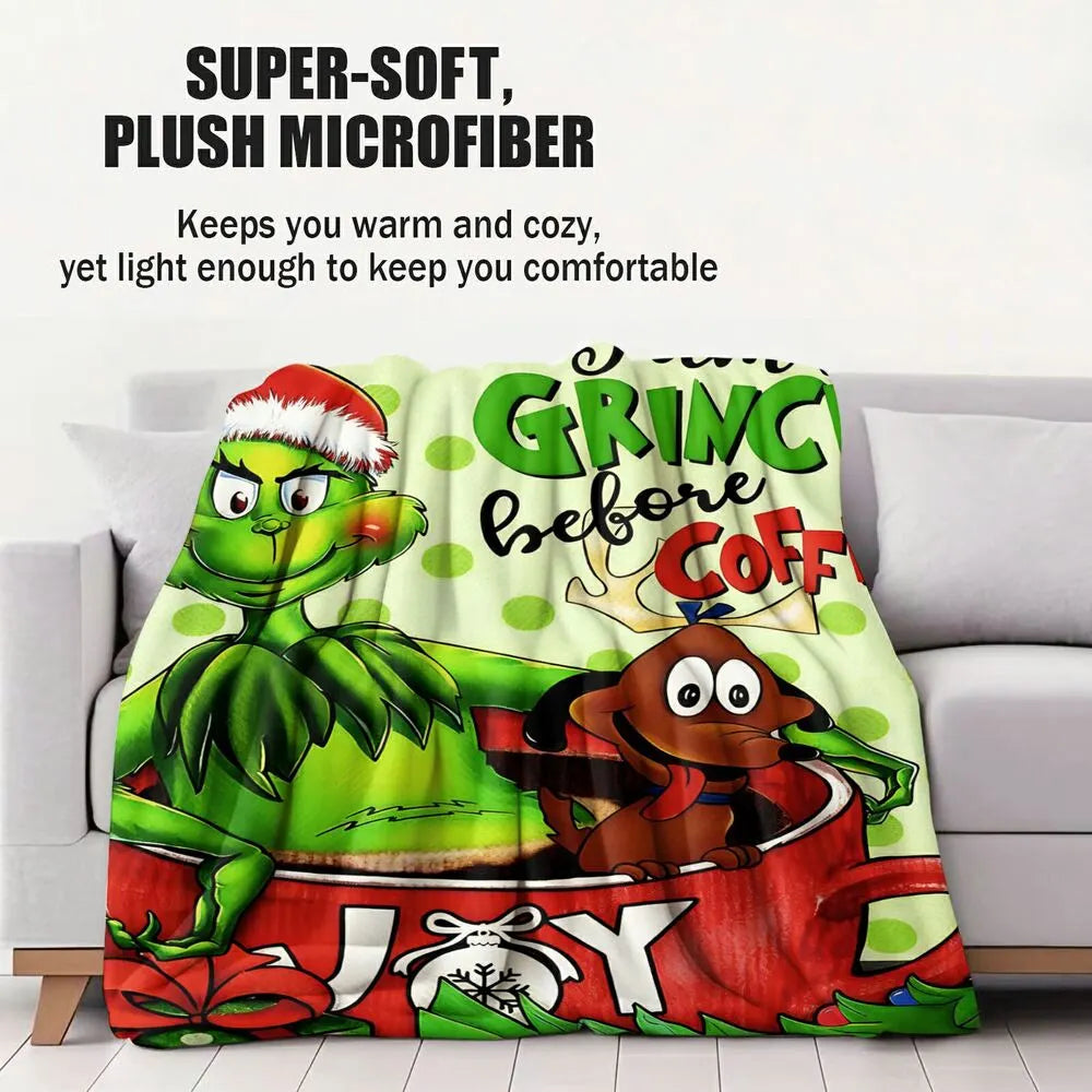 Grinch Before Coffee Christmas Multipurpose Throw Blanket