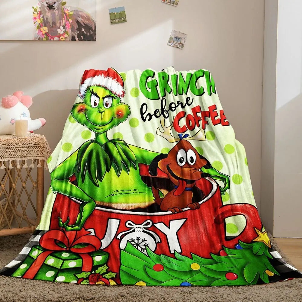 Grinch Before Coffee Christmas Multipurpose Throw Blanket