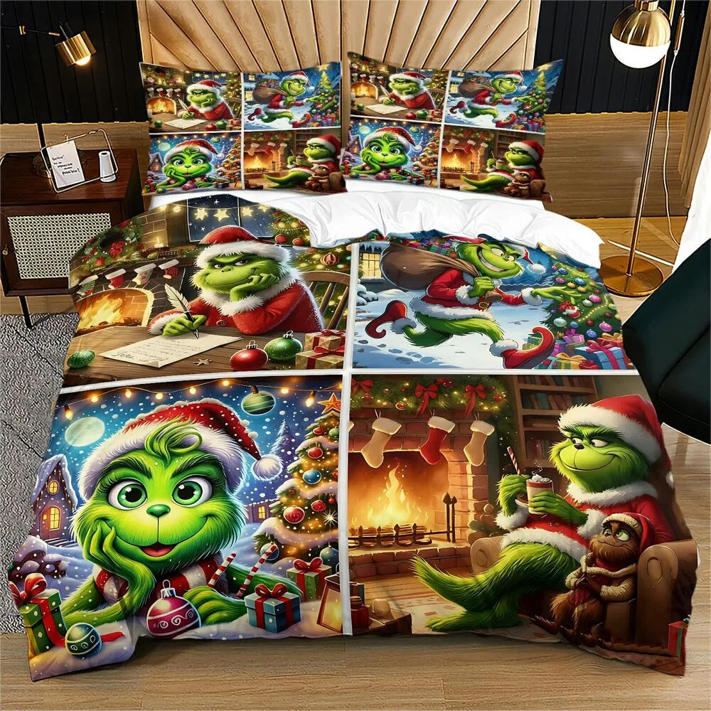 Grinch Christmas Collage Christmas Gift Duvet Cover Set Kids Bedding Set