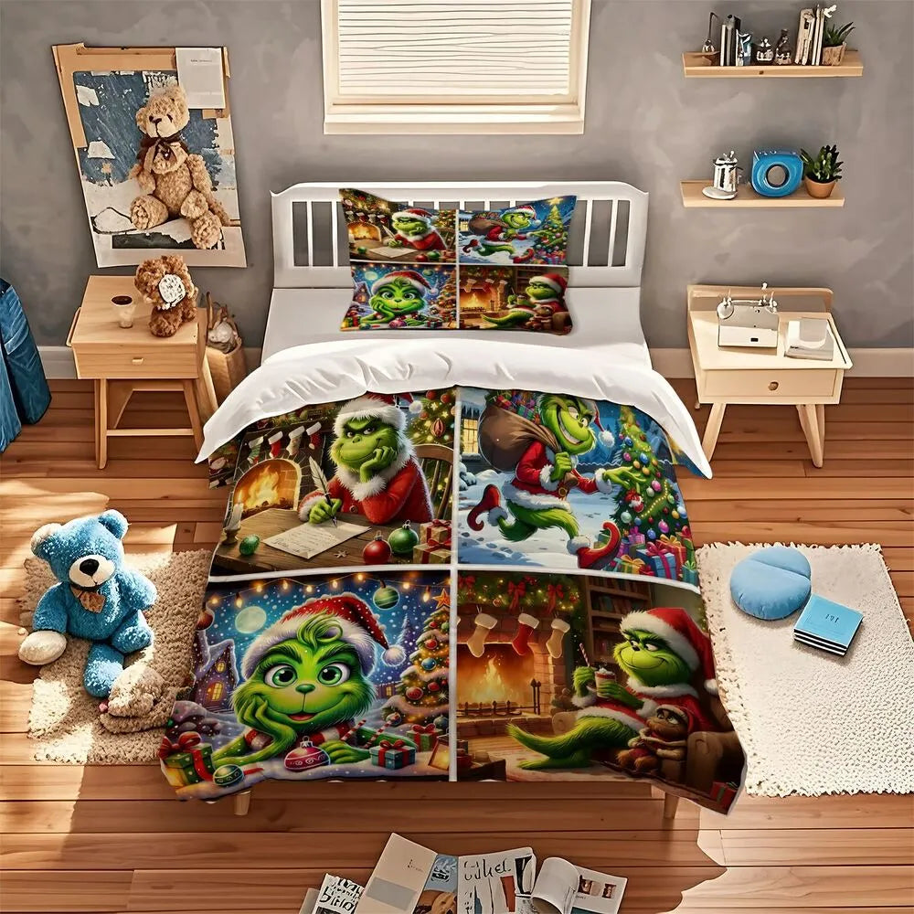 Grinch Christmas Collage Christmas Gift Duvet Cover Set Kids Bedding Set