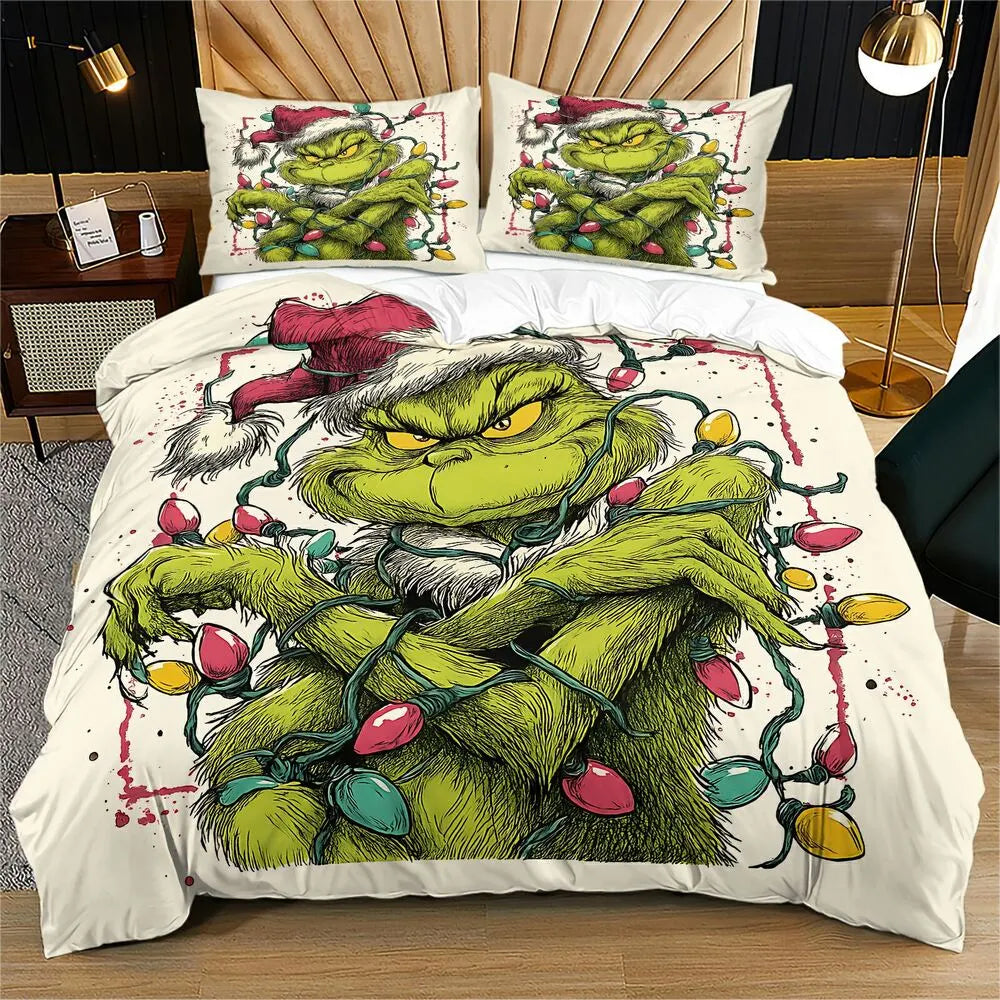 Grinch Christmas Lights Tangled Christmas Gift Duvet Cover Set Kids Bedding Set