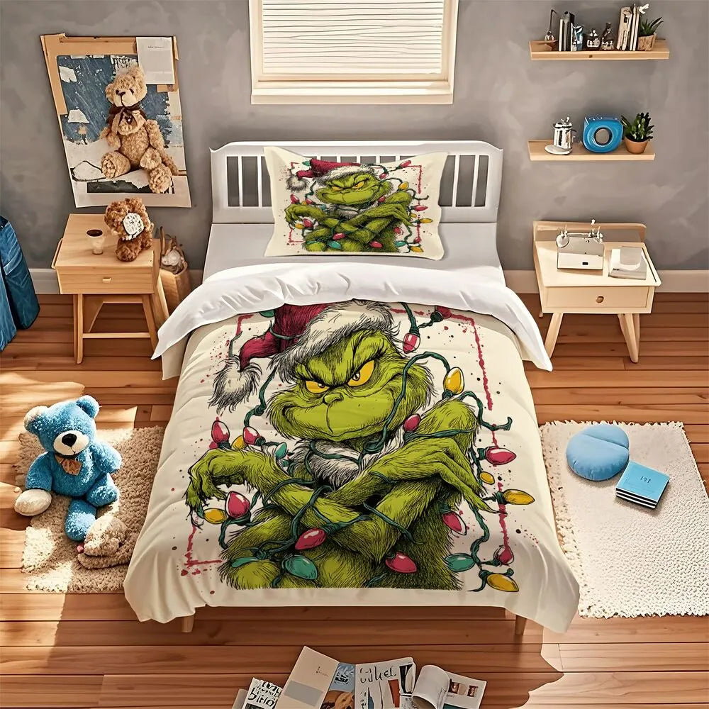 Grinch Christmas Lights Tangled Christmas Gift Duvet Cover Set Kids Bedding Set