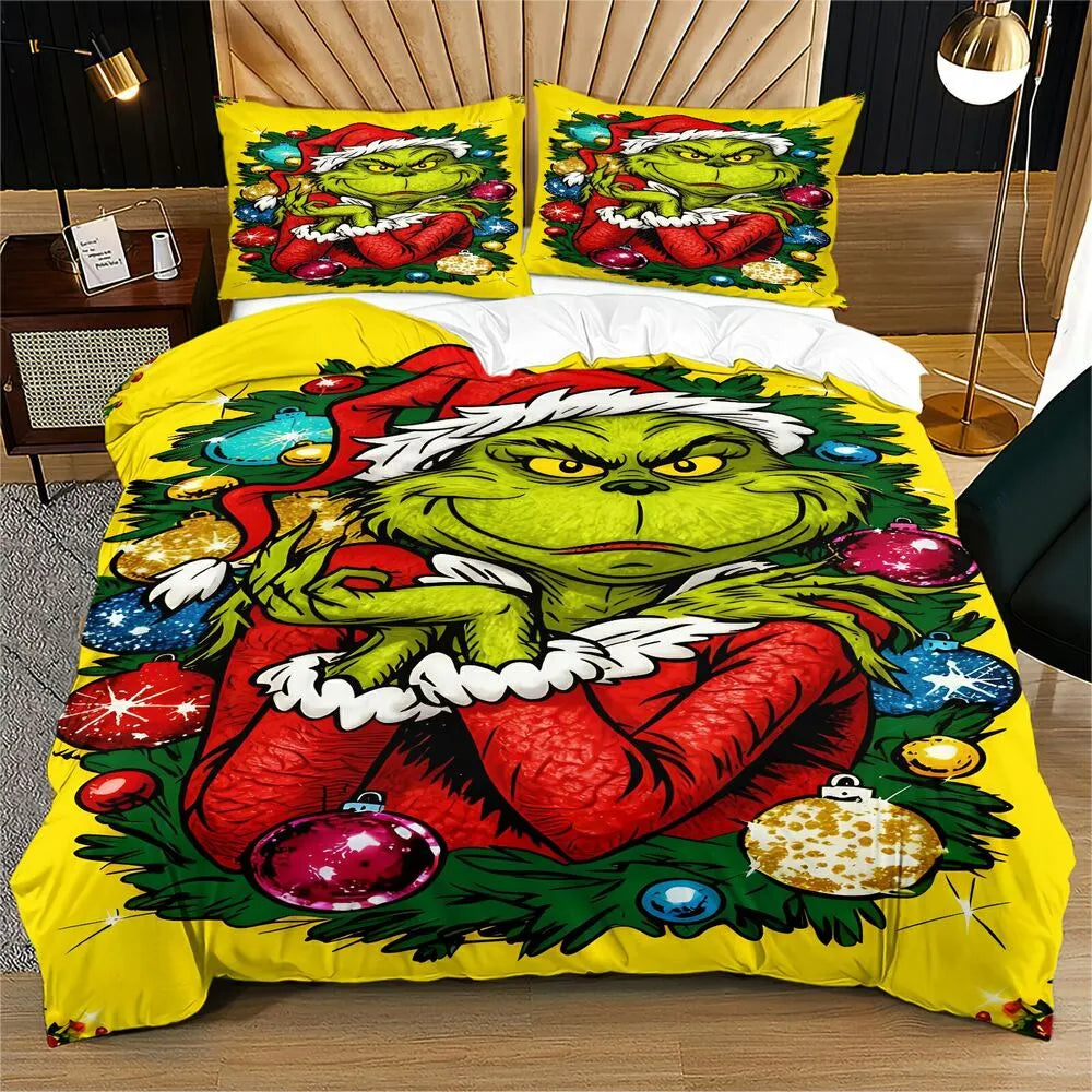 Grinch Christmas Ornament Wreath Christmas Gift Duvet Cover Set Kids Bedding Set