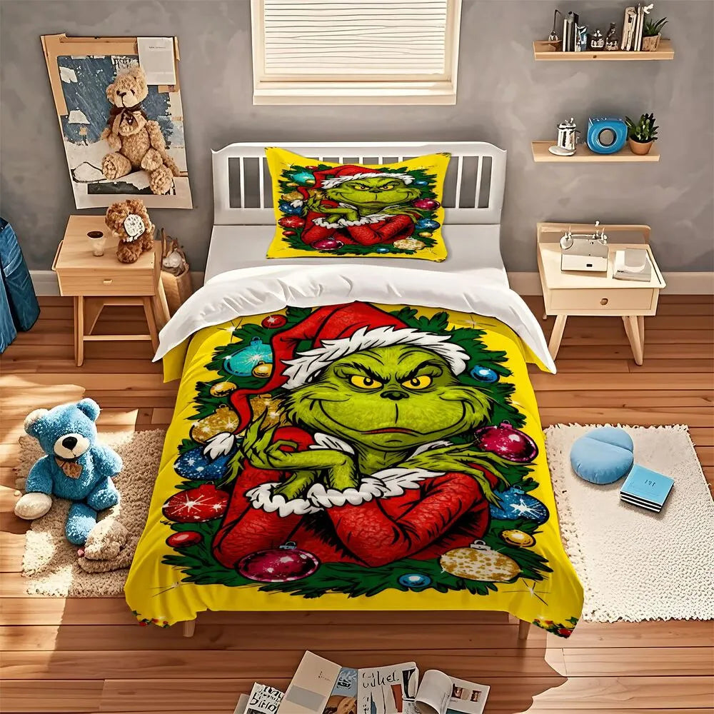 Grinch Christmas Ornament Wreath Christmas Gift Duvet Cover Set Kids Bedding Set