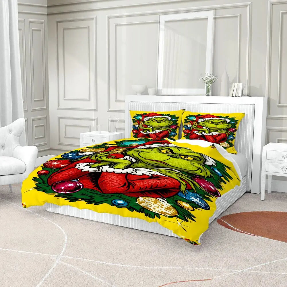 Grinch Christmas Ornament Wreath Christmas Gift Duvet Cover Set Kids Bedding Set