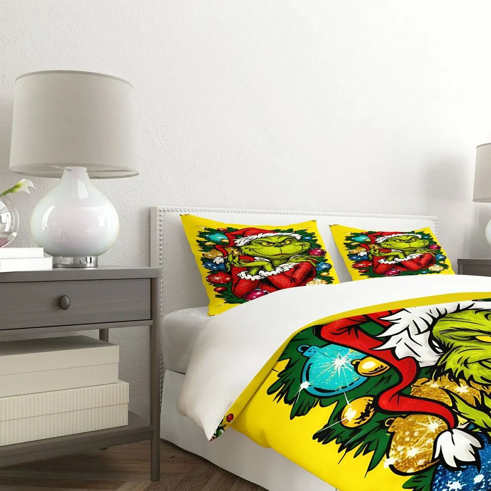 Grinch Christmas Ornament Wreath Christmas Gift Duvet Cover Set Kids Bedding Set