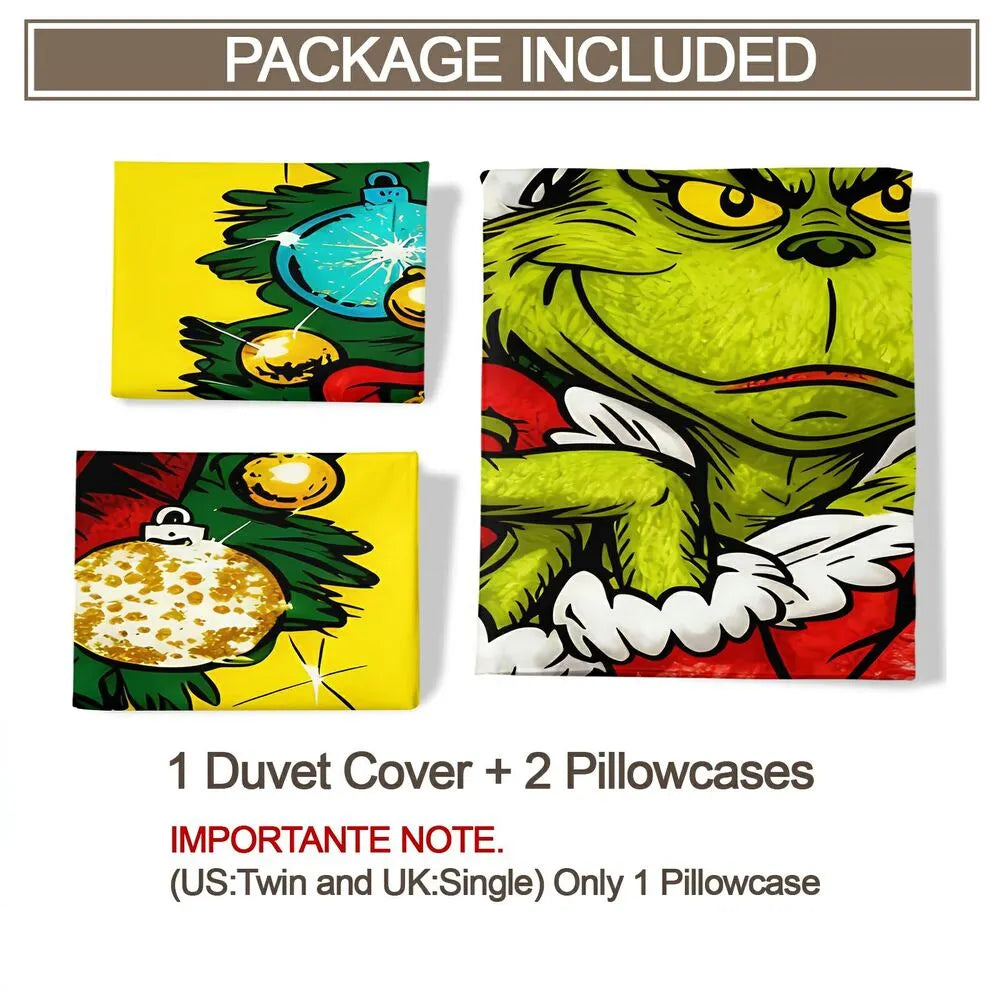 Grinch Christmas Ornament Wreath Christmas Gift Duvet Cover Set Kids Bedding Set