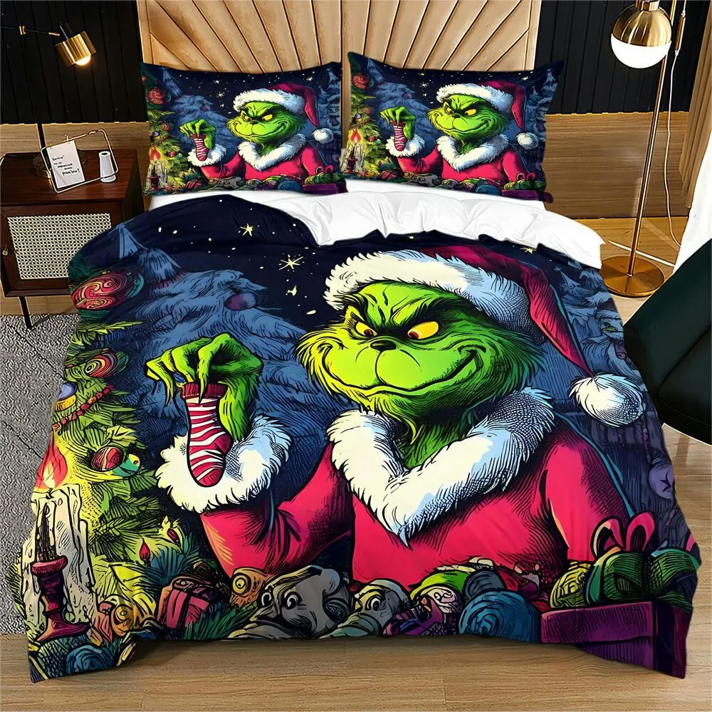 Grinch Christmas Sock Heist Christmas Gift Duvet Cover Set Kids Bedding Set