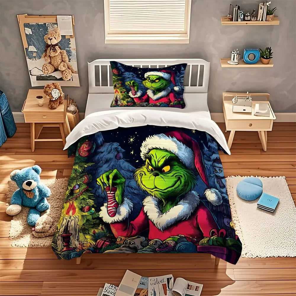 Grinch Christmas Sock Heist Christmas Gift Duvet Cover Set Kids Bedding Set
