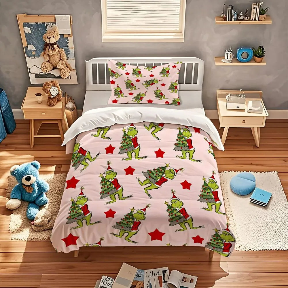 Grinch Christmas Tree Christmas Gift Duvet Cover Set Kids Bedding Set