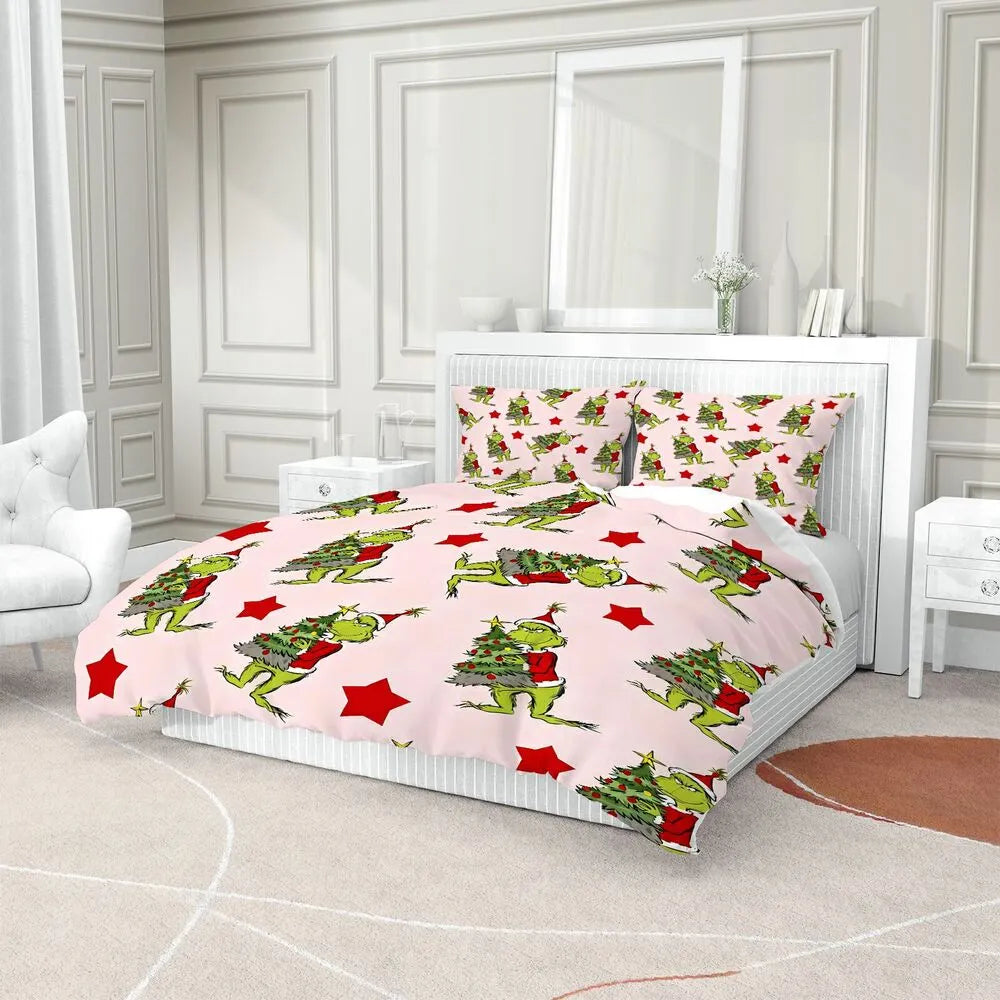 Grinch Christmas Tree Christmas Gift Duvet Cover Set Kids Bedding Set
