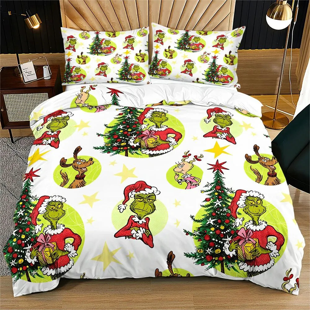 Grinch Classic Christmas Pattern Christmas Gift Duvet Cover Set Kids Bedding Set