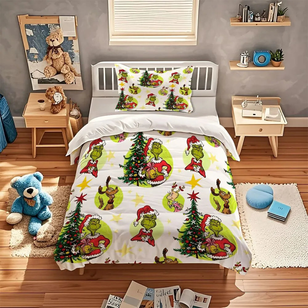 Grinch Classic Christmas Pattern Christmas Gift Duvet Cover Set Kids Bedding Set
