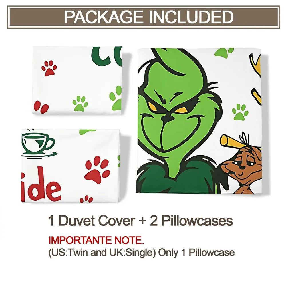Grinch Coffee Dog Christmas Gift Duvet Cover Set Kids Bedding Set