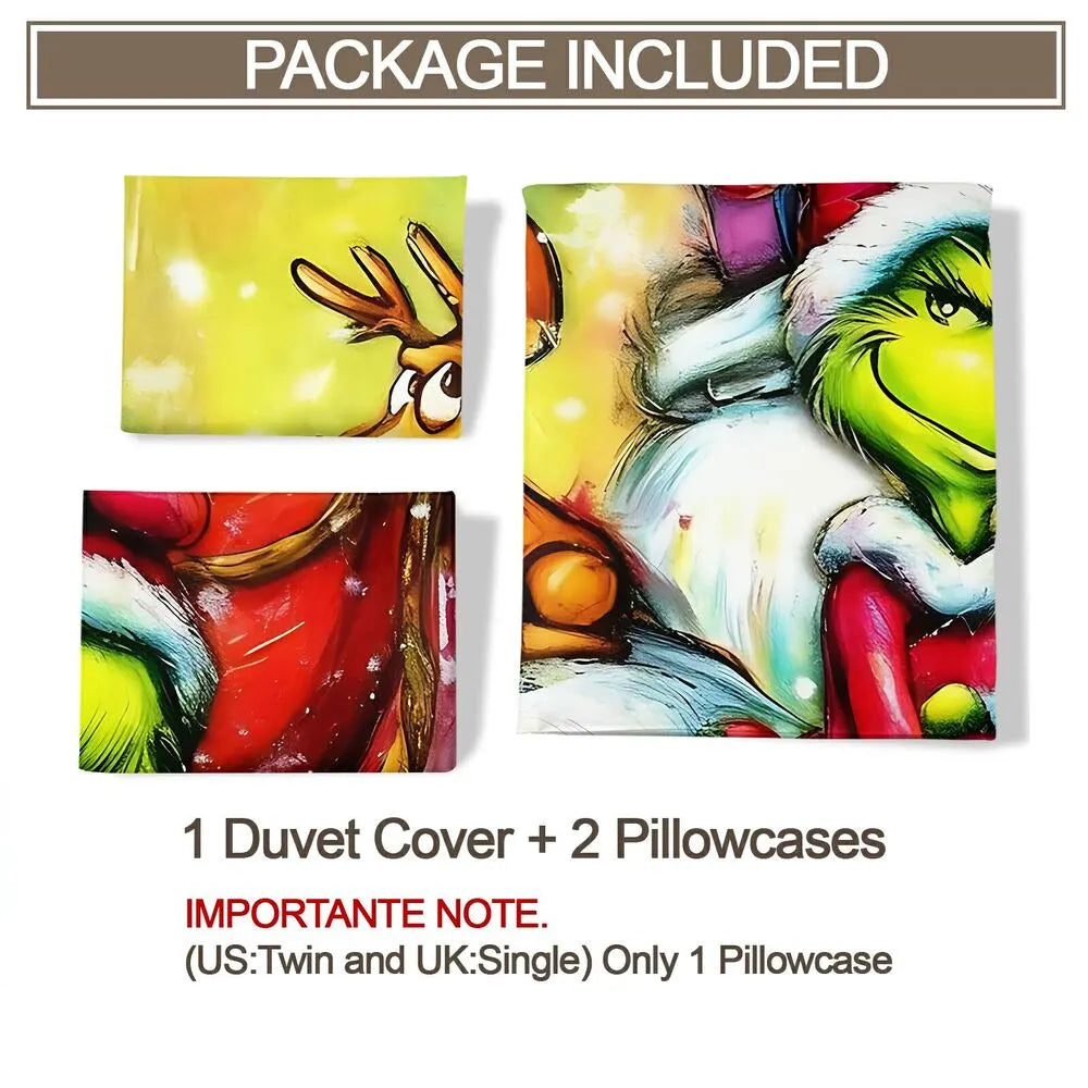 Grinch Colorful Christmas Sleigh Christmas Gift Duvet Cover Set Kids Bedding Set