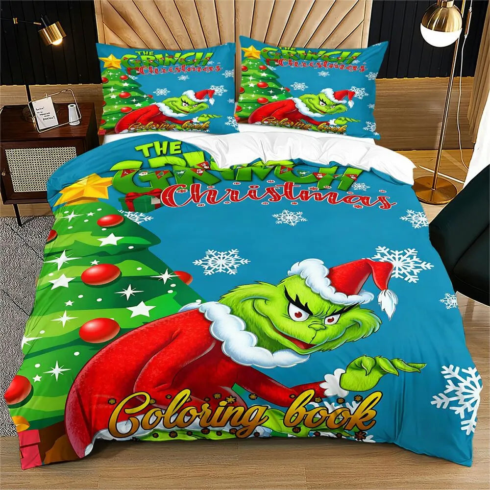 Grinch Coloring Book Christmas Gift Duvet Cover Set Kids Bedding Set