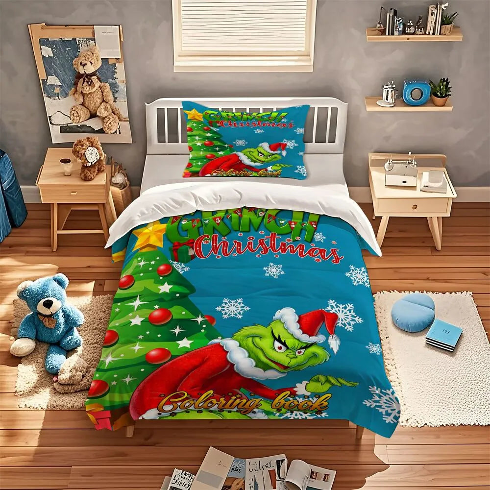 Grinch Coloring Book Christmas Gift Duvet Cover Set Kids Bedding Set