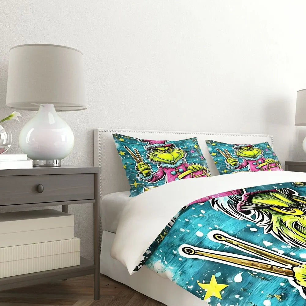 Grinch Drummer Christmas Gift Duvet Cover Set Kids Bedding Set