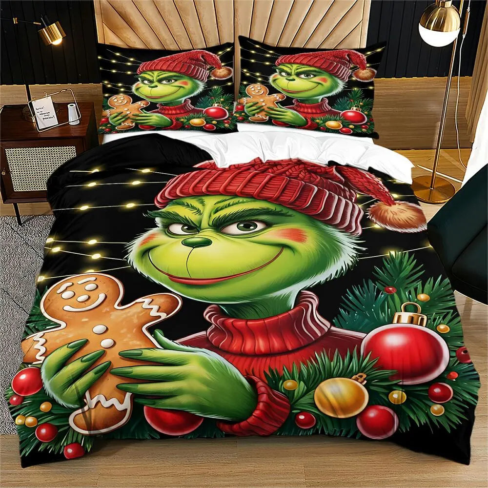 Grinch Gingerbread Cookie Christmas Gift Duvet Cover Set Kids Bedding Set