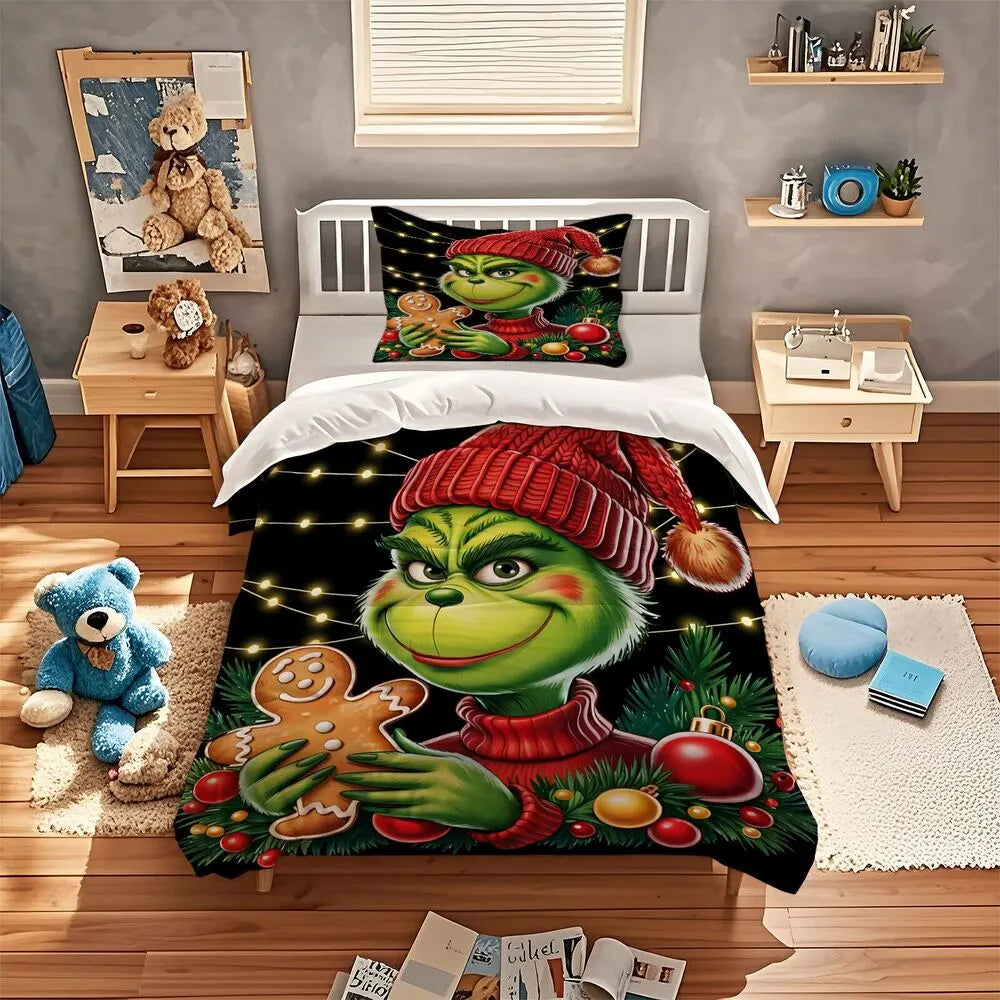Grinch Gingerbread Cookie Christmas Gift Duvet Cover Set Kids Bedding Set