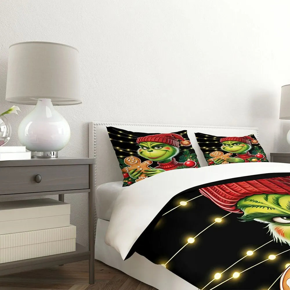Grinch Gingerbread Cookie Christmas Gift Duvet Cover Set Kids Bedding Set