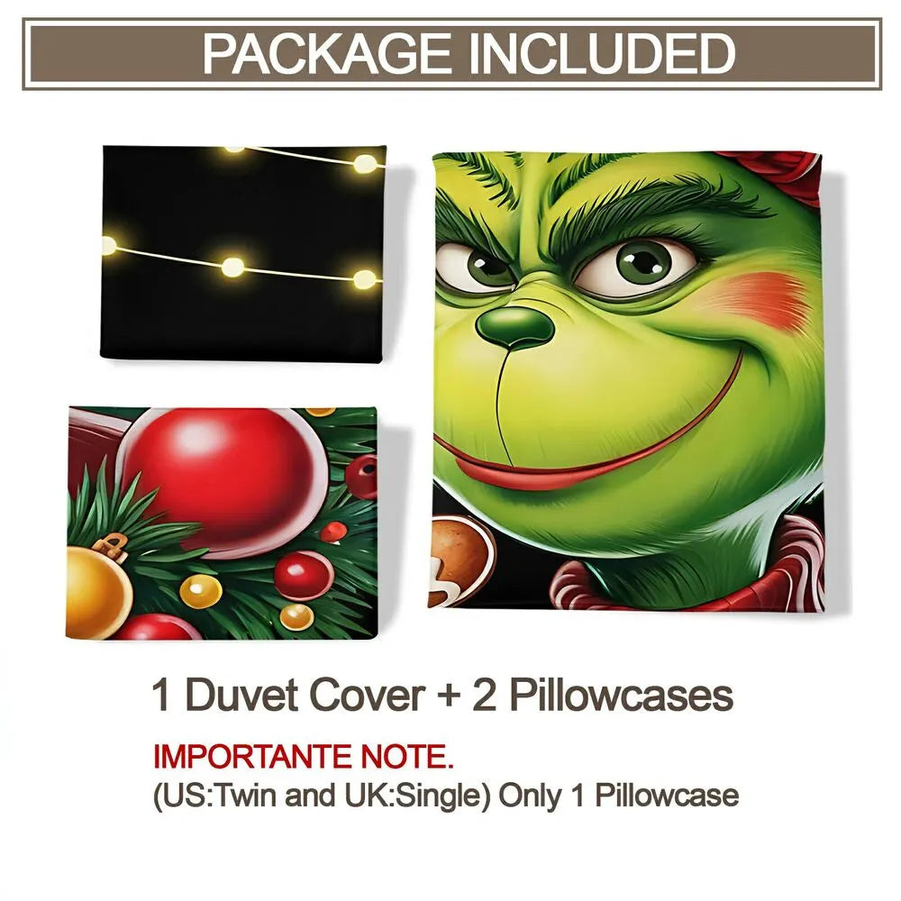 Grinch Gingerbread Cookie Christmas Gift Duvet Cover Set Kids Bedding Set