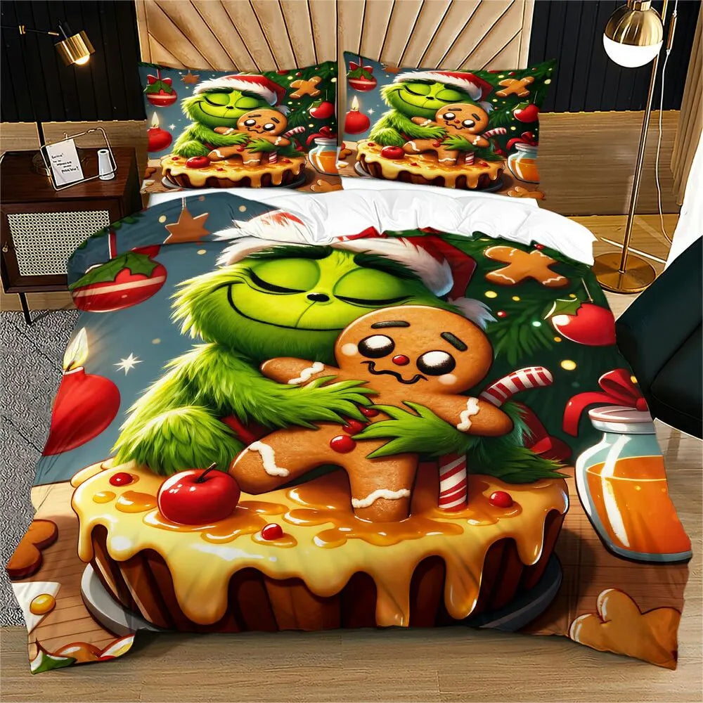 Grinch Gingerbread Hug Christmas Gift Duvet Cover Set Kids Bedding Set