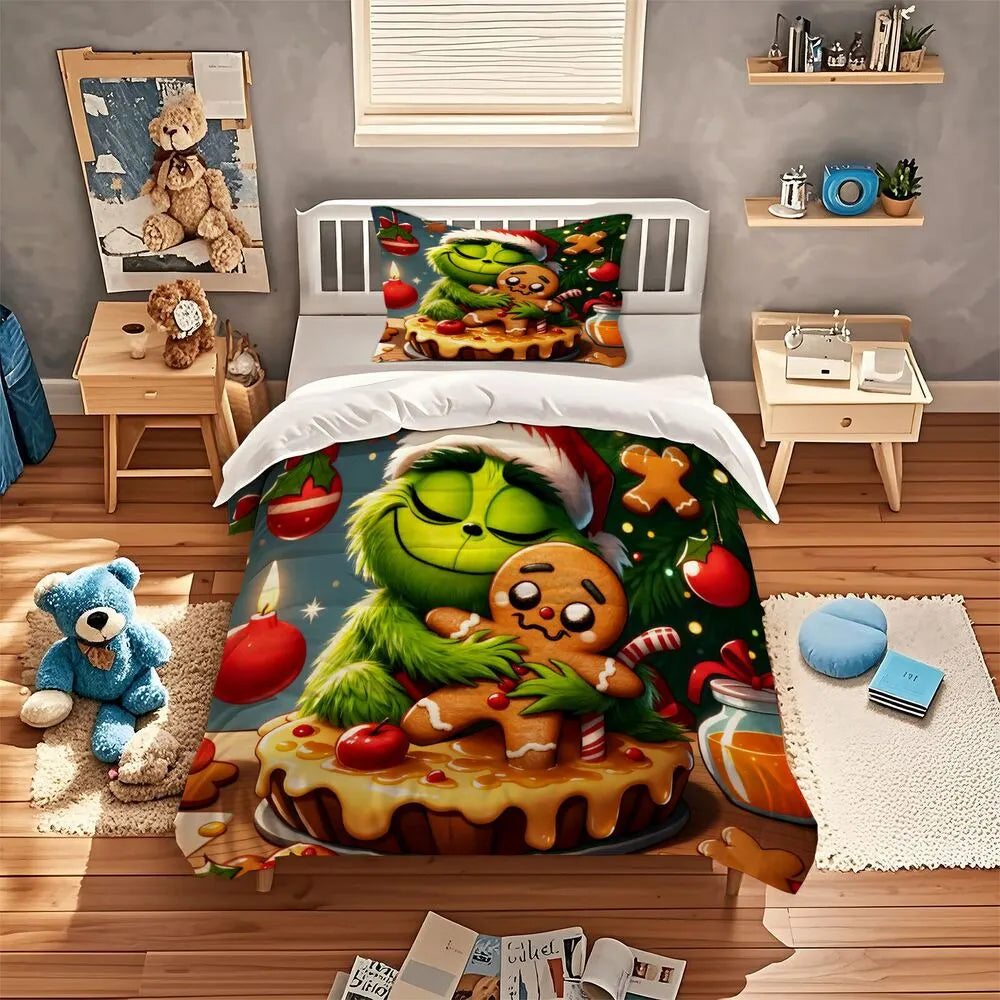 Grinch Gingerbread Hug Christmas Gift Duvet Cover Set Kids Bedding Set