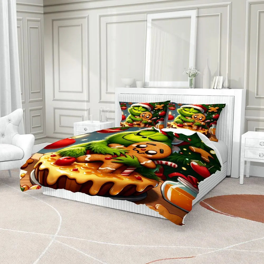 Grinch Gingerbread Hug Christmas Gift Duvet Cover Set Kids Bedding Set