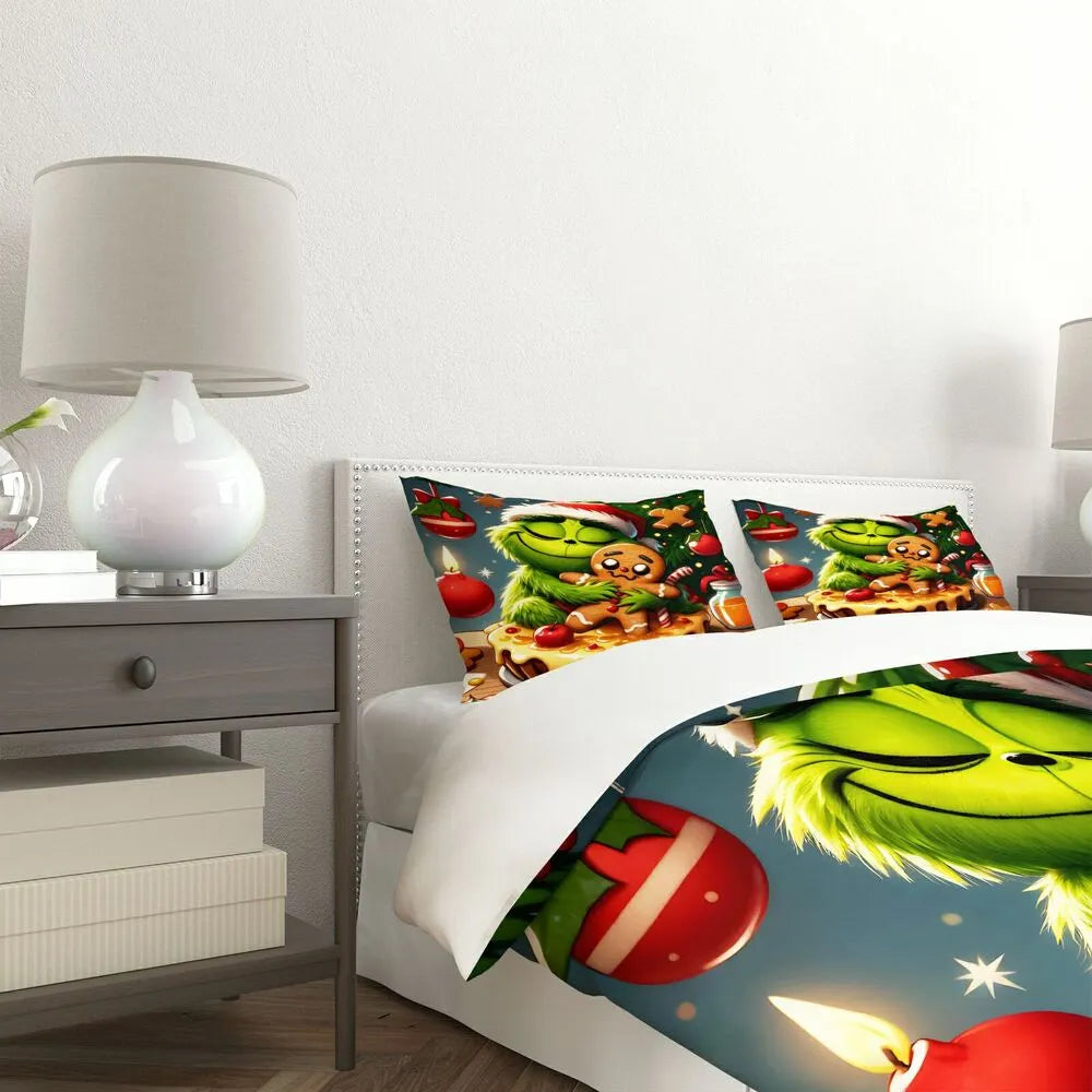 Grinch Gingerbread Hug Christmas Gift Duvet Cover Set Kids Bedding Set