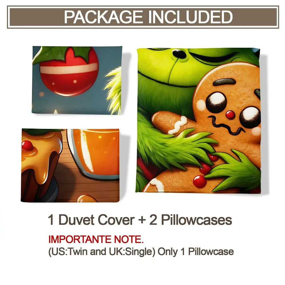 Grinch Gingerbread Hug Christmas Gift Duvet Cover Set Kids Bedding Set