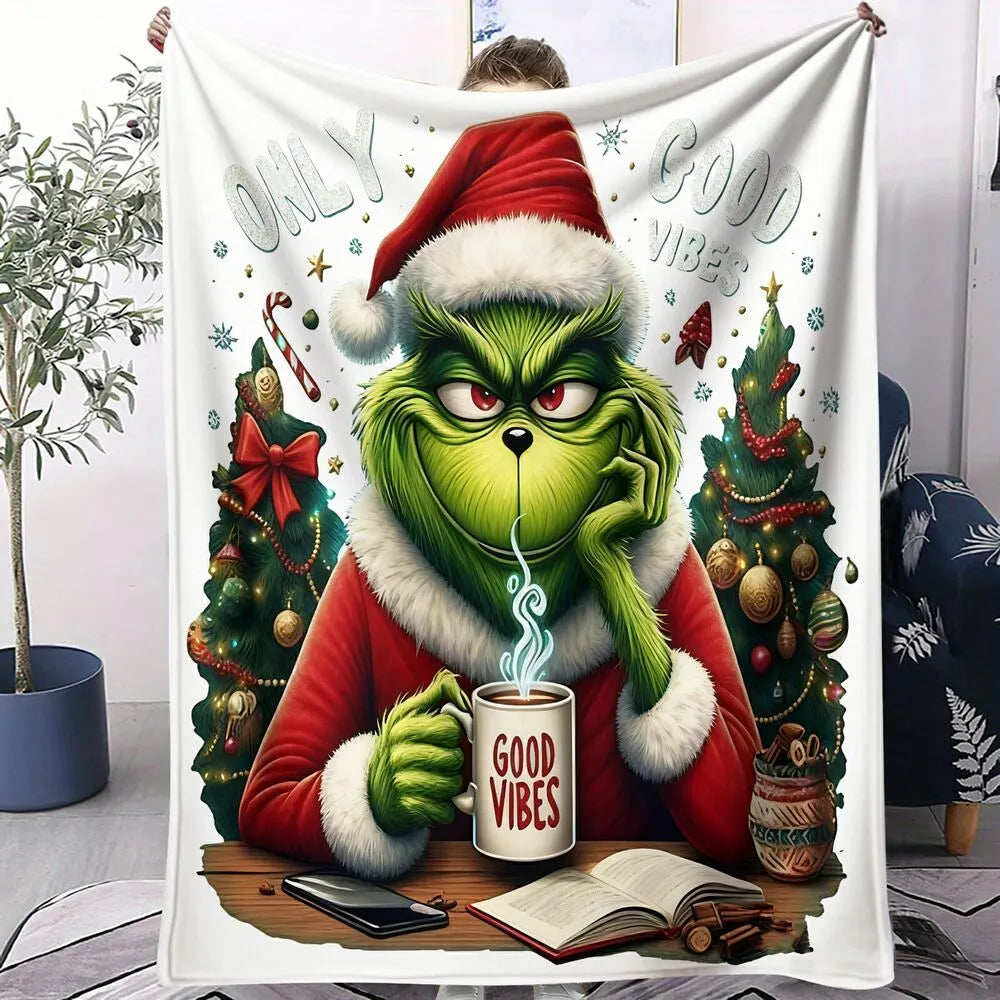 Grinch Good Vibes Christmas Pattern Multipurpose Throw Blanket