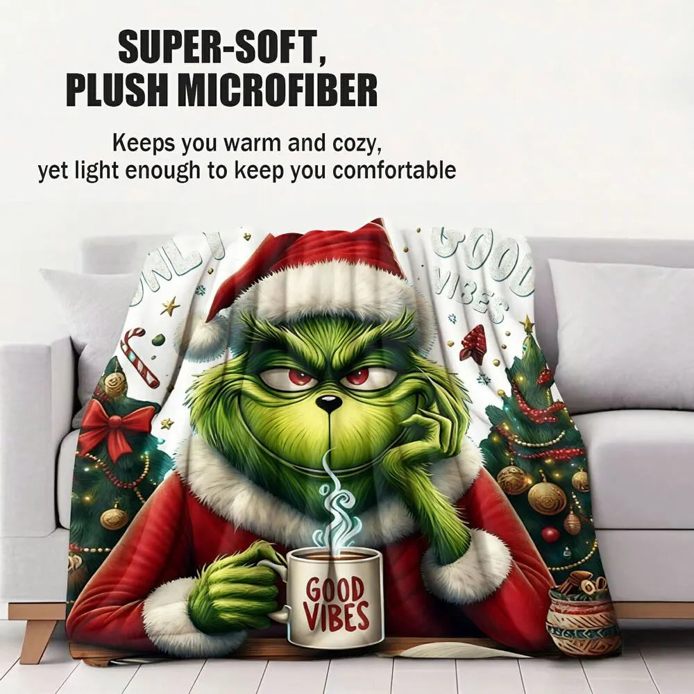 Grinch Good Vibes Christmas Pattern Multipurpose Throw Blanket