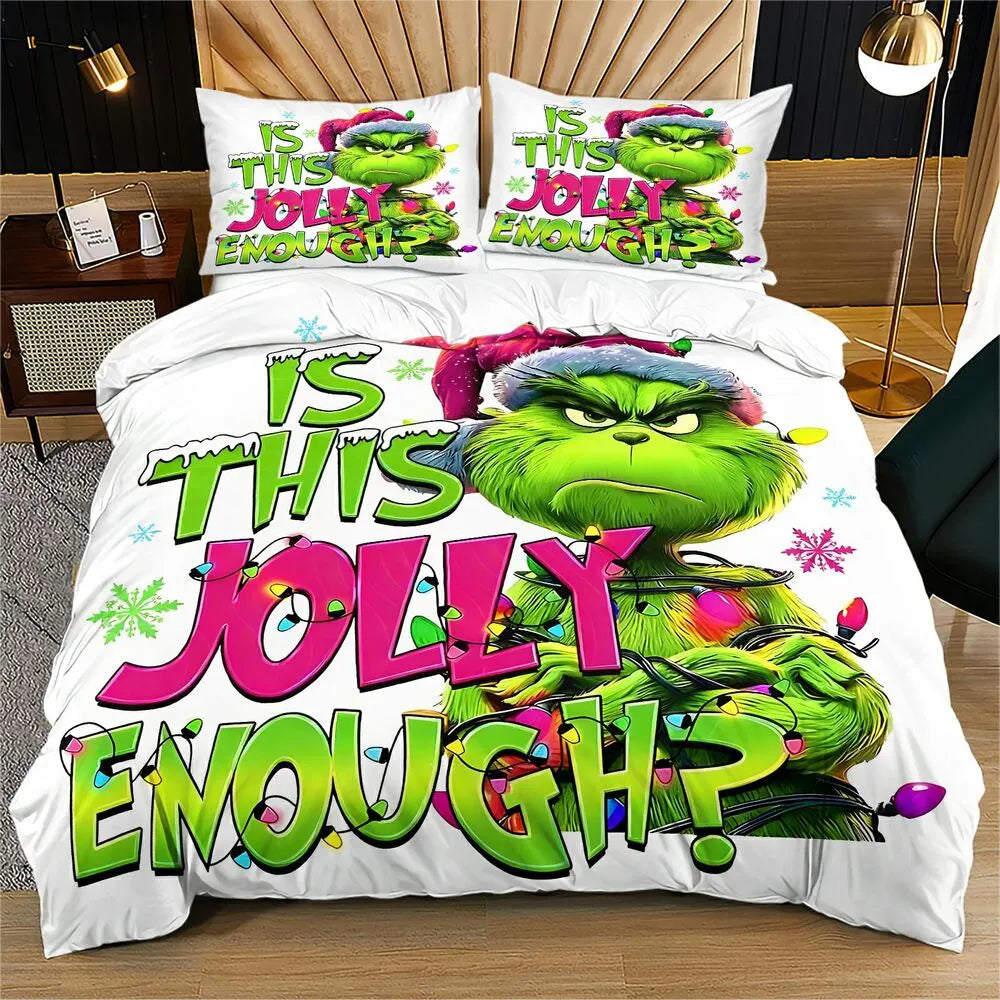 Grinch Is This Jolly Enough Christmas Gift Duvet Cover Set Kids Bedding Set