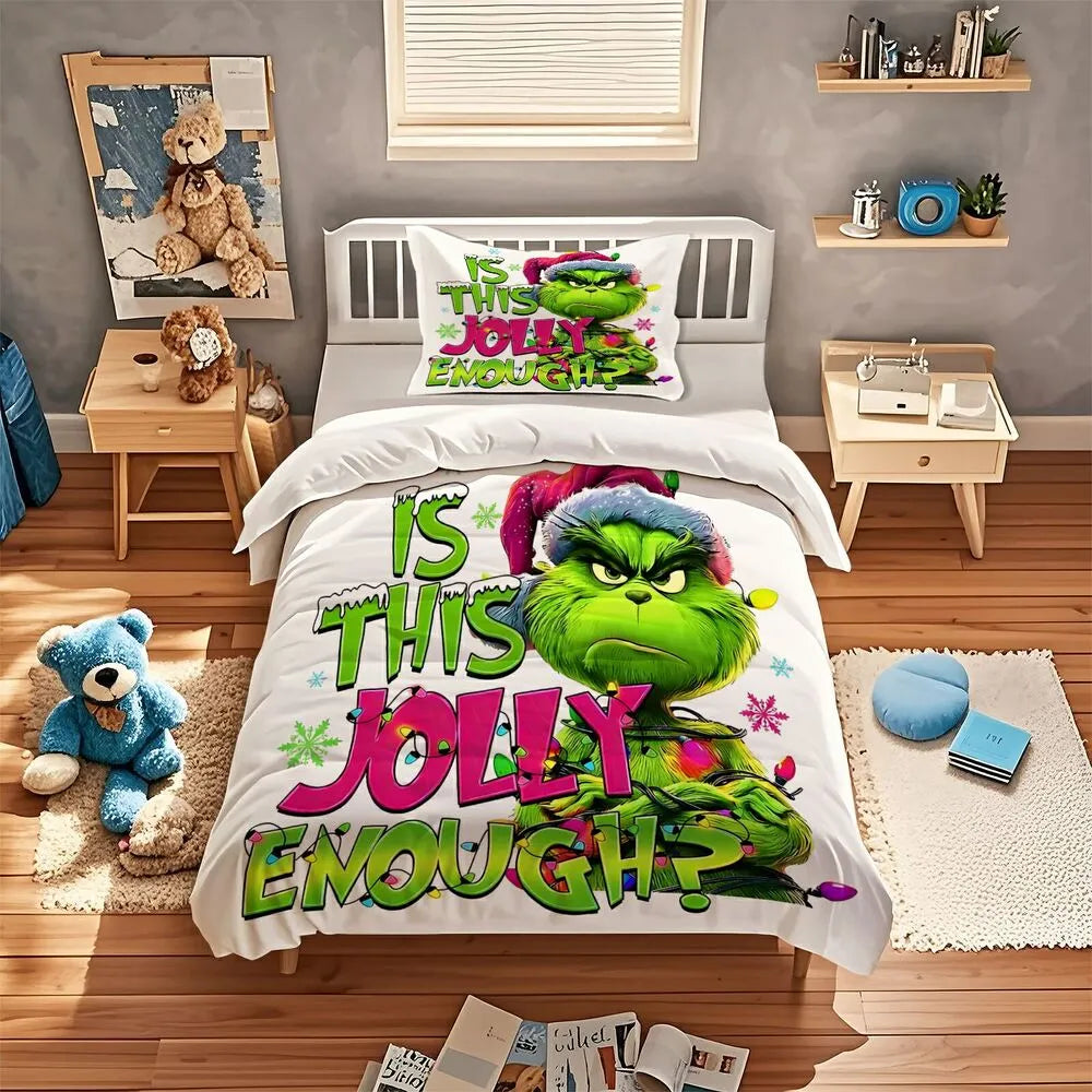 Grinch Is This Jolly Enough Christmas Gift Duvet Cover Set Kids Bedding Set