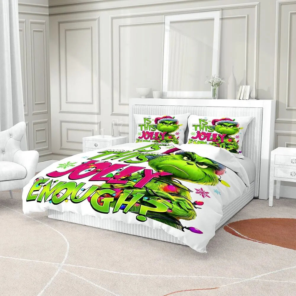 Grinch Is This Jolly Enough Christmas Gift Duvet Cover Set Kids Bedding Set