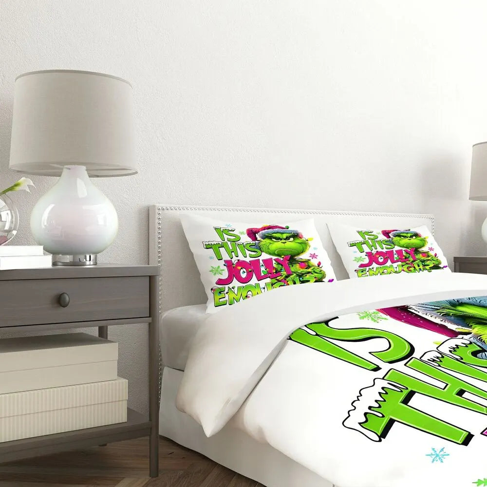 Grinch Is This Jolly Enough Christmas Gift Duvet Cover Set Kids Bedding Set