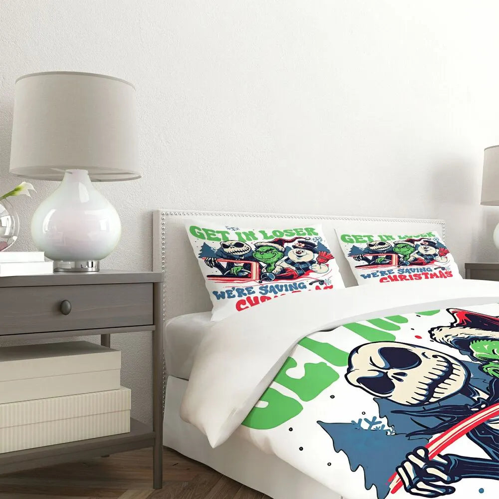 Grinch Jack Skellington Snowman Christmas Kids Bedding Duvet Cover Set