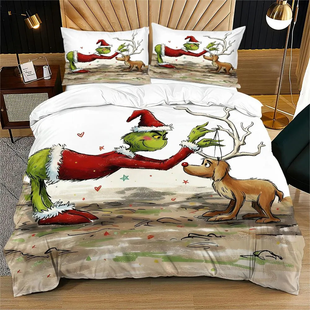 Grinch Max Reindeer Antlers Christmas Gift Duvet Cover Set Kids Bedding Set