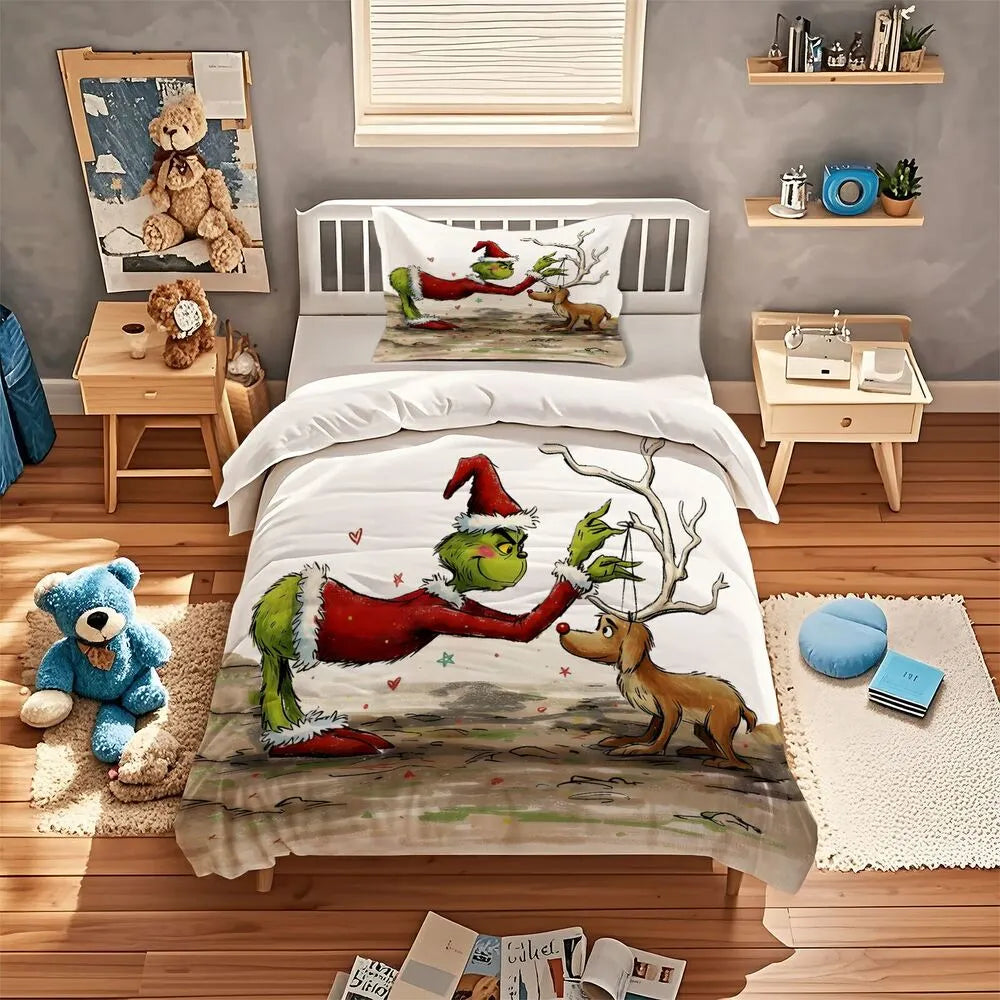 Grinch Max Reindeer Antlers Christmas Gift Duvet Cover Set Kids Bedding Set
