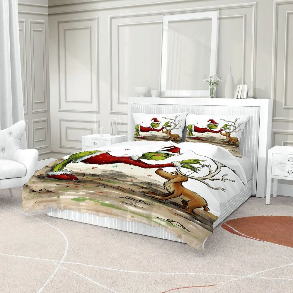Grinch Max Reindeer Antlers Christmas Gift Duvet Cover Set Kids Bedding Set